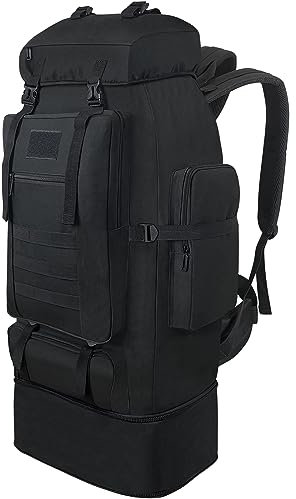 Vaupan Wanderrucksack, 100L großer Campingrucksack, erweiterbarer wasserdichter Molle-Rucksack, Outdoor-Sport-Reise-Tagesrucksack Militärischer taktischer Rucksack für Männer Frauen (Schwarz)