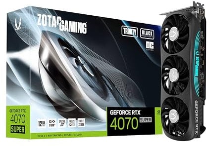 ZOTAC GAMING GeForce RTX 4070 SUPER Trinity OC Black Edion DLSS 3 12GB GDDR6X 192-bit 21 Gbps PCIE 4.0 Gaming Graphics Card, IceStorm 2.0 Advanced Cooling, SPECTRA RGB Lighting, ZT-D40720J-10P