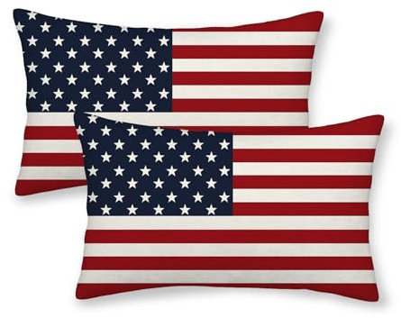 CXMEIFLY Kissenbezüge mit amerikanischer Flagge, 4. Juli, 30,5 x 50,8 cm, 2 Stück, Unabhängigkeitstag, Gedenktag, Dekoration, Dekokissen, USA, patriotische Sterne, Outdoor, dekorative Kissenbezüge für