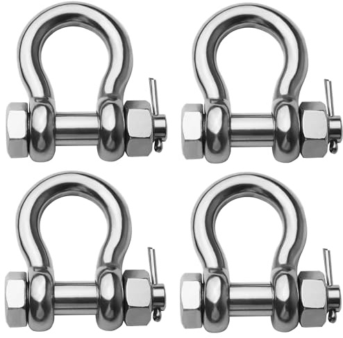 MEMUME Stainless Steel D Ring Shackles 1/4 5/16 3/8 1/2 inch 316 SS Heavy Duty Boat Anchor Shackle Marine Grade Bow Shackles with Cotter Pins (1/4 inch 4 Pack(Bolt Diameter 5/16 inch))
