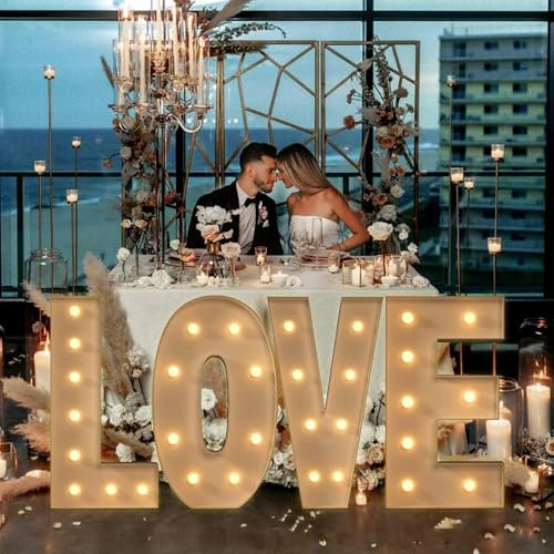 Lettre lumineuse LOVE pour chapiteau - Grand panneau lumineux en mosaïque « LOVE » - Cadre prédécoupé pour Saint-Valentin, mariage, anniversaire, fiançailles, fête - 70 cm