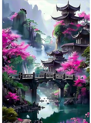 AIRDEA Landschaft Diamond Painting Erwachsene, DIY 5D Brücke Diamant Painting Bilder, Bastelset Erwachsene Frauen als Haus Wanddeko 30x40 cm