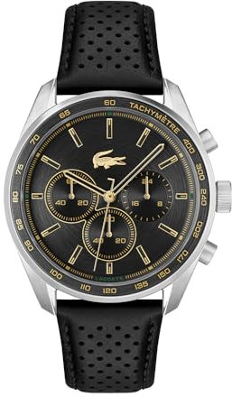 Lacoste Chronograph Quarz Uhr für Herren Kollektion Boston mit Schwarzes Lederarmband - 2011379