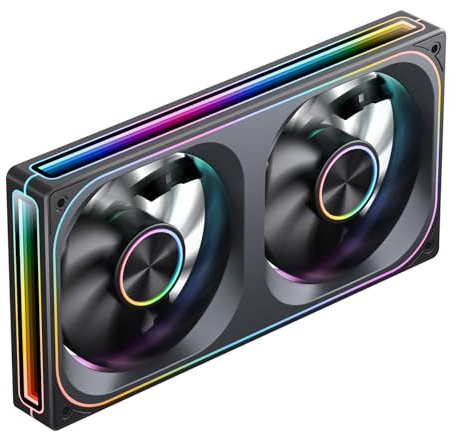 ​JONSBO ZA-240B PC Case Fan,All(2)-in-One,Single Frame Unit with 2x120mm ARGB Fans,PWM,3Pin ARGB, Silent Computer with 4-Sides Infinity Mirror Fan 2400RPM,Aluminum Nameplate,28mm Thick Black