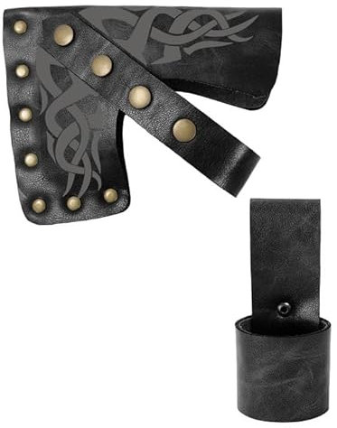 FURPHI Medieval Hatchet Sheath Faux Leather Axe Head Cover with Belt Loop Outdoor Camping Axe Blade Protection (Black)