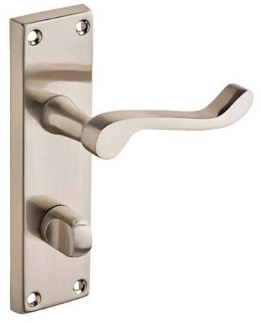 Designer Levers - Victorian Scroll Lever Bathroom Door Handle - Satin Nickel - 1 Pair - Bathroom Locking Door Handle - with Thumbturn