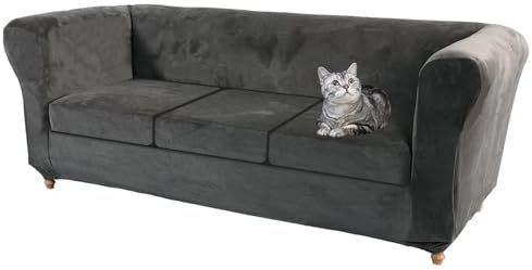 Premium Samt Stretch Sofabezug – Taillierter Chesterfield-Couchschutz mit Kissenbezug für 3-Sitzer, gebogenes Sofa – Vintage-Möbelschutz, weicher Stoff, pflegeleicht