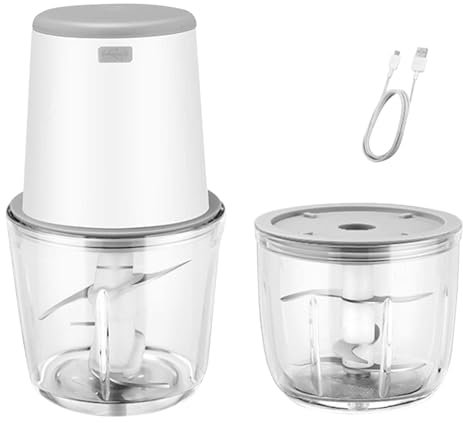 Yolispa Mini Food Processors Choppers, Electric Cordless Food Processor with 2 Glass Bowls (0.3L+0.6L), Garlic Vegetable Onion Chopper Portable Kitchen Mixer for Meat, Onions, Fruit, Vegetables
