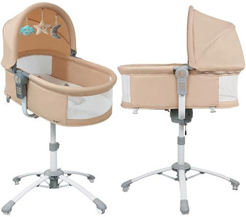 MoLi 3 in 1 Beistellbett Baby, Multifunktional Babybett, Höhenverstellbar Stubenwagen Baby, Klappbares Babys Reisebett (F002 Khaki)