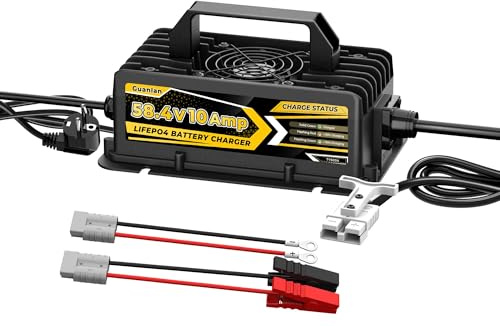58,4V 10A Caricatore di batteria al litio LiFePO4 Caricatore per batterie LiFePO4 da 48V/51.2V, Impermeabile IP67 con Ventola di Raffreddamento, Adatto per Golf Cart, Barca, Camper, Solare