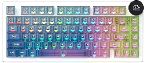 AJAZZ AK820 V2 PRO Wireless Mechanical Keyboard, 75% QWERTY Layout Hot-Swap RGB Gaming Keyboard with Volume Knob and Display, 8K Polling Rate, 2.4G/Type-C/BT, Transparent Keycaps, Gradient Multicolor