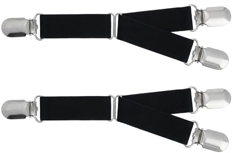 1 Paio di Reggicalze elastiche e regolabili, Stile a Y, con Chiusura a Clip in metallo, ideale anche per cinture e camicie, Colore: Nero