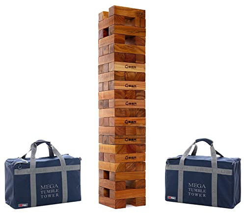 Ubergames Riesen Wackelturm XXXL Spiel Aus Hartholz - 54kgs. Top Qualität Stapelturm - bis 200 cm Groß - India ökologisch Hartholz - Handgefertigt in Ultra Luxus Tasche