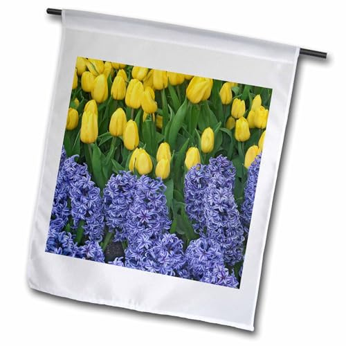 3dRose Hyacinth and yellow tulips in garden 18 x 27 inch Garden Flag
