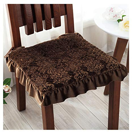 Mkuha 4er Set Stuhlkissen Sitzkissen mit Haltebändern, Warm Plüsch Sitzauflage für Innen Büro Auto, Gefüllte Schwamm, Gestepptes Design, Eckig, Dicke 2cm,Braun,45x45cm