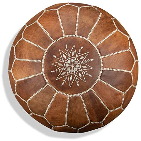 Poufs&Pillows Moroccan Leather Pouffe - Handmade - Delivered stuffed - Ottoman, leather footstool, floor cushion (Brown)