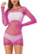 LemonGirl Women's Fishnet Lingerie Mesh Chemise Long Sleeve Babydoll Bodysuit