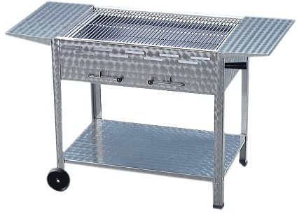 BSR-Grillen Holzkohlegrill Grillwagen aus Edelstahl mit Rollen 65x53x80 cm Grillfläche 59,5x47 cm ideal für Privat Verein Catering Gastronomie (Grillrost Edelstahl zerlegbar + Seitenablagen)