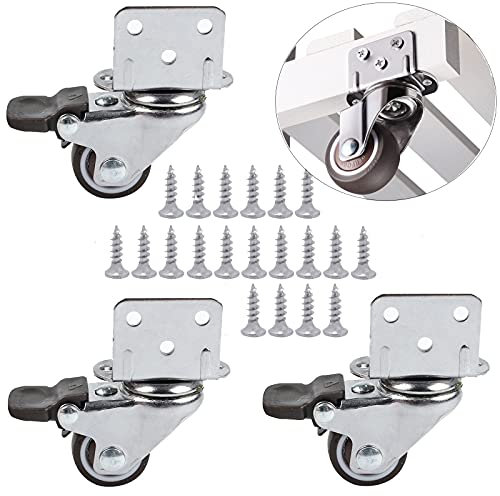 HOWDIA Lenkrollen mit 2,5 cm (1 Zoll) Lenkplatte, mit Bremse, L-Halterung, seitliche Halterung, TPR-Gummi, Ersatz, geräuscharm, Feststellrollen, Set mit 4 Stück