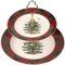 Spode - Christmas Tree Collection - Tartan 2 Tiered Server - Upper Plate 8 Lower Plate 10 - Dishwasher, Microwave, and Freezer Safe