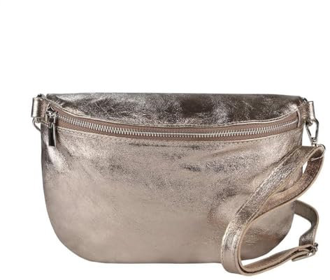 OBC Made in Italy Damen Leder Tasche Gürteltasche Crossbody Hüfttasche Bauchtasche Umhängetasche Cross-Over Bodybag Schultertasche Handytasche (Bronze)