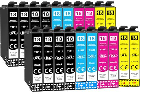 Jhaan 18XL Druckerpatronen Kompatibel für Epson 18XL 18 Patronen Multipack für Expression Home XP-322 XP-225 XP-205 XP-215 XP-305 XP-312 XP-315 XP-325 XP-405 XP-412 XP-415 XP-422 XP-425 (20er-Pack)