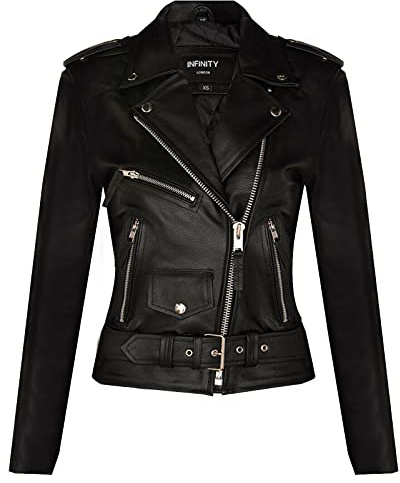 Women's Classic Black Brando Real Cow Hide Leather Biker Motorcycle Jacket XS