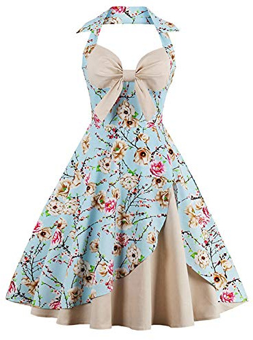 IWEMEK Femmes Vintage Retro Robe Trapèze Rockabilly à Fleurs Années 1950 50 60 Audrey Hepburn Style Dos Nu Encolure Coeur Robe de Cocktail Soirée Fête L'été Casual Habillée Robes Abricot S