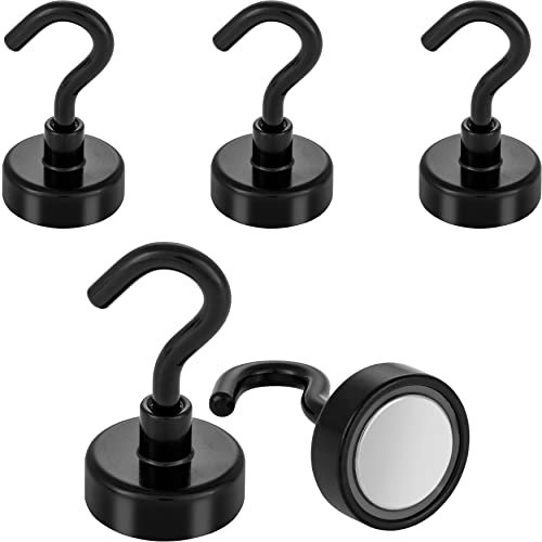 POPPSTAR 5 imanes neodimio gancho muy potentes (23 kg fuerza magnética, 4,5cm longitud, 2,5cm diámetro) ganchos magnéticos grandes, negro