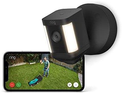 Ring Spotlight Cam Plus Wired | Outdoor Security Camera 1080p HD Video, Two-Way Talk, Night Vision, LED Spotlights, Siren, alternative to CCTV system | 30-day free trial of Ring Home