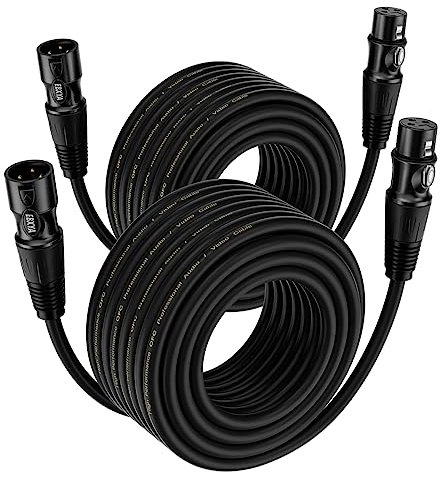 EBXYA Cable XLR 20M 2Pack - Cable de Micrófono y Altavoz Balanceado de 3 Pines - Macho a Hembra para Mezclador, Podcast, DMX