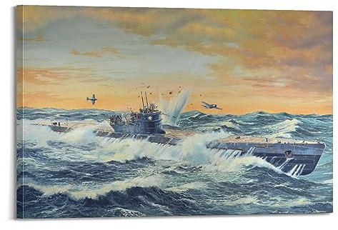 silve Vintage WWII Poster Deutsches U-Boot Typ IX C (U-505 Late) Dekorative Malerei Leinwand Wandkunst Bild