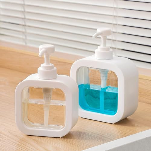 Dispensador Jabon, 2 Pedazo Dosificador Jabon Baño Bomba De Jabón Dispensador de Botella para Gel y Champu, 500ml Recargable Dispensador Jabón Líquido Cocina