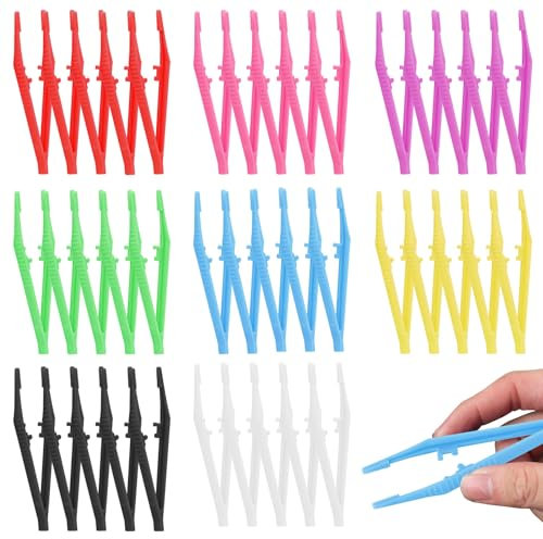 Keboyoe 40 Pièces Pinces à Épiler en Plastique 10,5cm Pince à Épiler Artisanales avec Dentelée Pince à Épiler pour Artisanat Maison École DIY(8 Couleurs)