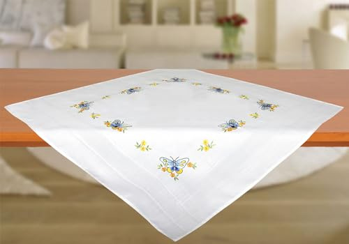 CKM Stickpackung 80 x 80cm Mitteldecke zum Besticken (Schmetterlinge blau)