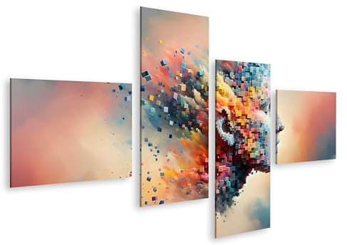 islandburner Bild auf Leinwand Buntes Mosaik 3D-Würfel Formen menschliches Profil Bilder Wandbilder Poster