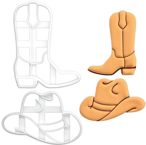 BAKERLOGY Sat von 2 Cowboy Ausstechformen (Formen: Cowboy Hut Ausstechform und Cowboystiefel Ausstechform)