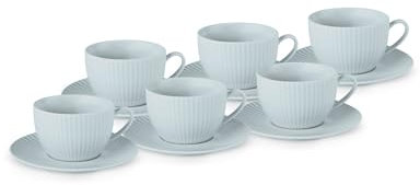 KARACA Seashell Zephyt 12-Piece Porcelain Tea Cup & Saucer Set for 6, 200ml, Elegant Tea Cup Set with Blue Color, Ideal for Hot Beverages & Coffee