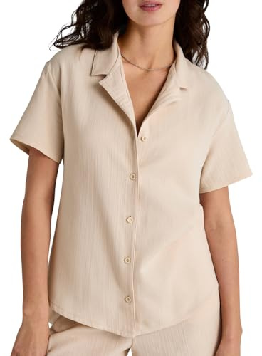CALIDA Favourites T-Shirt Damen, aus Baumwolle, pflegeleicht, lockere Passform, mit Hemdkragen