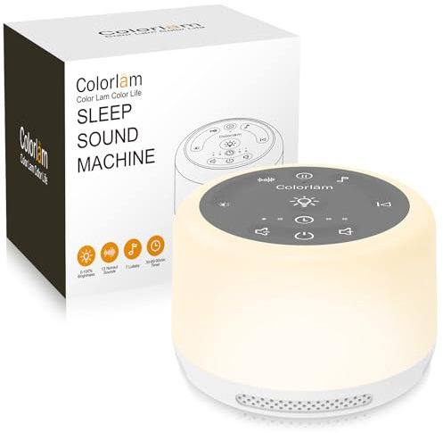 Colorlam Máquina de Ruido Blanco Función de Audio Inalámbrico Máquina de Sonido para Dormir 20 Tipos de Sonidos 1200 mAh con Pegatinas de Bricolaje Ruido Blanco para Bebé, Niño o Adulto