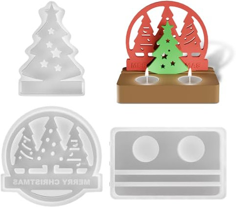 HQCM 3 Stück Gießformen Silikon Weihnachten DIY Kerzenhalter Gießformen Kerzenformen zum Gießen für Epoxid Harzformen Basteln Haus Dekoration