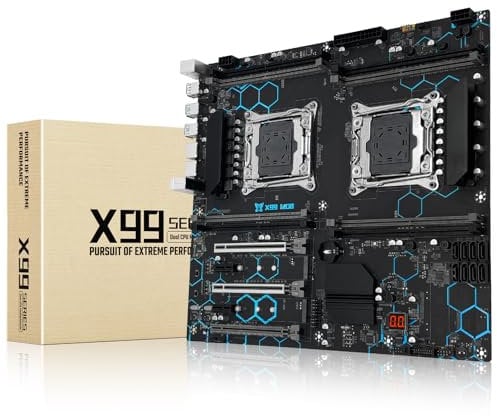 SHANGZHAOYUAN X99 Dual CPU Motherboard LGA 2011-V3 Server Motherboard (DDR4 Max 256G, NVME/NGFF M.2, SATA 3.0, PCIe 3.0, USB 3.0, 2 Gb LAN) for Intel i7 5th/6th Gen Xeon E5 V3/V4 Series Processors