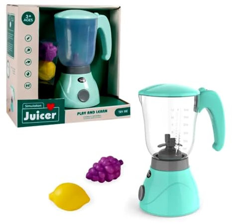 COO11 Juicer Machine Toy with Light, Sound, Pretend Play Kitchen Set Fruit and Transparent Jar. Educational Fun for Toddlers Ages 3+