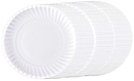 BESTonZON 50pcs Drawing Doodle Paper Plate Paint Tray Paper Food Tray DIY Graffiti Trays Paint Pallets Children Painting Paper Plates Round Paper Party Plates Round Serving Platter White