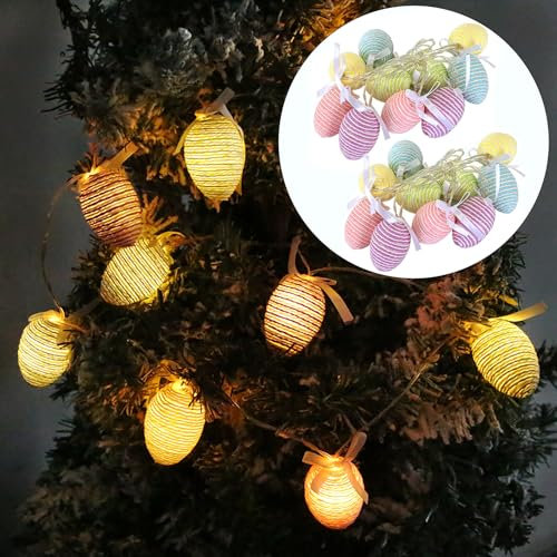 2 Pack LED Lichterkette Ostern, 20 er LED Osterlichterkette, Bunte Ostereier zum Aufhängen LED Osterbeleuchtung, Ostereier Deko Draußen Osterdeko Girlande Garten Outdoor Ostern Frühling Party (Farbe)