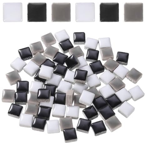 sourcing map 100g Square Mosaic Tiles, Colorful Ceramic Mosaic Tiles for Crafts Bulk Mosaic Supplies for Home Decoration Art Crafts DIY Projects, 0.4 x 0.4Inch, Mix Black/White