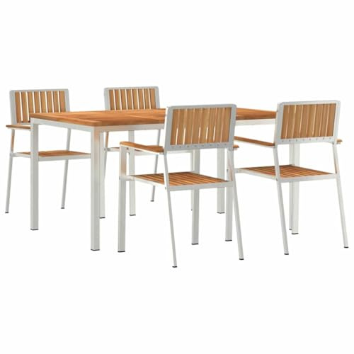 vidaXL 5-Piece Garden Dining Set Solid Wood Teak, Dining Table for Outdoor Use 150 x 90 x 75 cm Solid Wood Teak, Stackable Garden Chairs 4 Pieces Solid Wood Teak and Metal