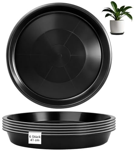 YFLeomry 6 sottobicchieri per fiori, in plastica, diametro 41 cm, rotondi, colore nero, sottopentola per piante, per interni ed esterni