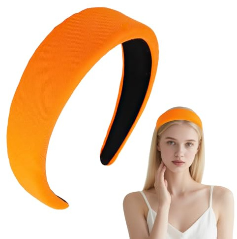 Haarreif Orange, Haarreif Breit, Kostüm Haarband, Karneval Fasching Kostüm Haarschmuck, Orange Gepolstert Stirnband, Karnevalskostüm Fasching Accessoires Kopfschmuck für Dusche, Make-up, Sport, Yoga