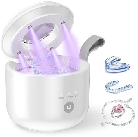 Ultraljudsrengöring, 48000Hz JeaTone tandrengöring, ultraljud, 200 ml ultraljud tandrengöring, 4 UV-tandkräm för tandproteser, justerare, hållare, ortodontiska apparater, smycken